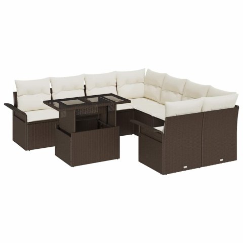 Zestaw Sof na Ogród z poduszką 9 pcs Brązowy Rattan poli