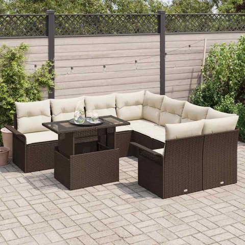 Zestaw Sof na Ogród z poduszką 9 pcs Brązowy Rattan poli
