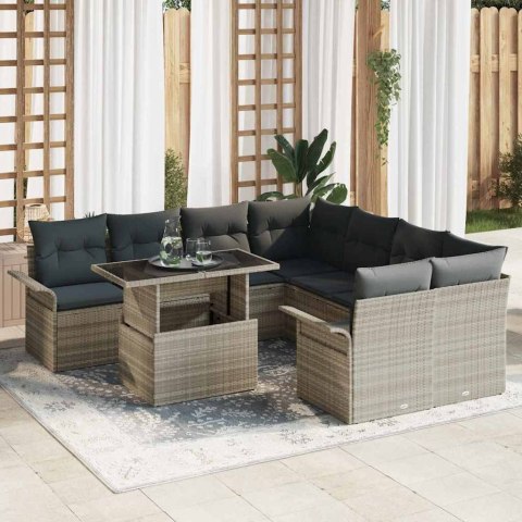 Zestaw Sof na Ogród z poduszką 9 pcs Jasnoszary Rattan poli