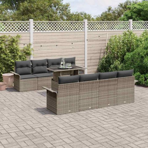 Zestaw Sof na Ogród z poduszką 9 pcs Szary Rattan poli