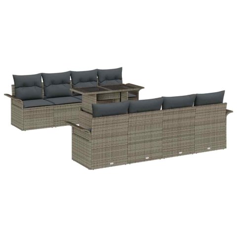 Zestaw Sof na Ogród z poduszką 9 pcs Szary Rattan poli