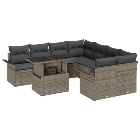 Zestaw Sof na Ogród z poduszką 9 pcs Szary Rattan poli