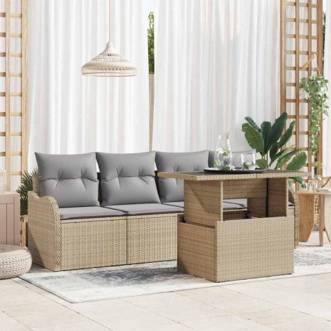 Zestaw Sof na Ogród z poduszką 5 pcs Beżowy Rattan poli