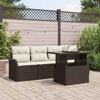 Zestaw Sof na Ogród z poduszką 5 pcs Brązowy Rattan poli