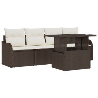 Zestaw Sof na Ogród z poduszką 5 pcs Brązowy Rattan poli