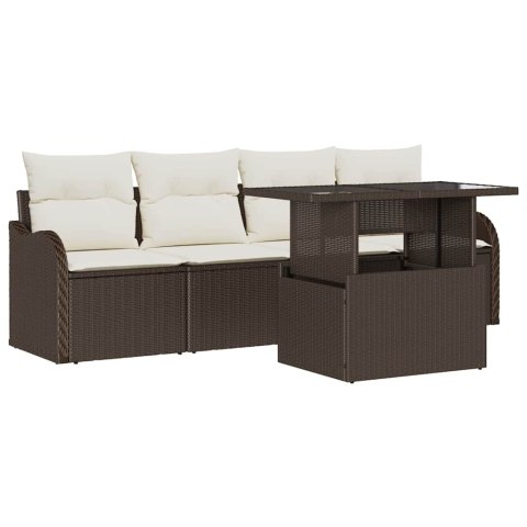 Zestaw Sof na Ogród z poduszką 5 pcs Brązowy Rattan poli