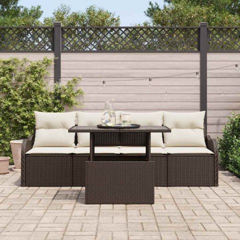 Zestaw Sof na Ogród z poduszką 5 pcs Brązowy Rattan poli