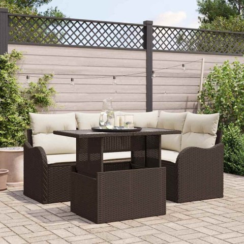 Zestaw Sof na Ogród z poduszką 5 pcs Brązowy Rattan poli