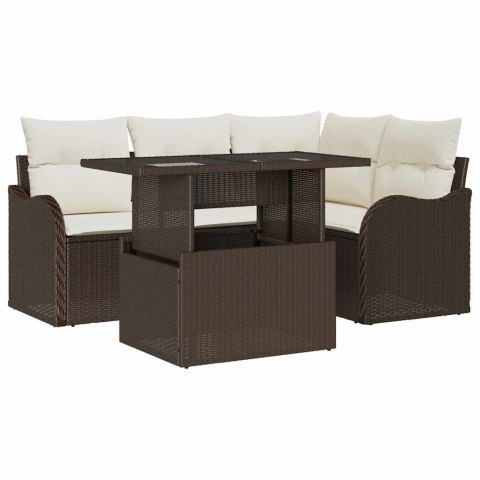 Zestaw Sof na Ogród z poduszką 5 pcs Brązowy Rattan poli
