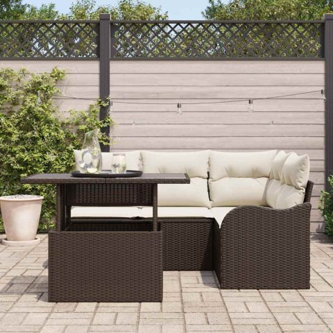 Zestaw Sof na Ogród z poduszką 5 pcs Brązowy Rattan poli