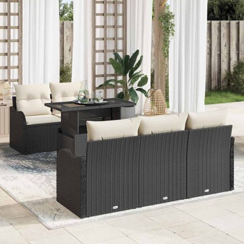 Zestaw Sof na Ogród z poduszką 6 pcs Czarny Rattan poli