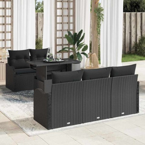 Zestaw Sof na Ogród z poduszką 6 pcs Czarny Rattan poli