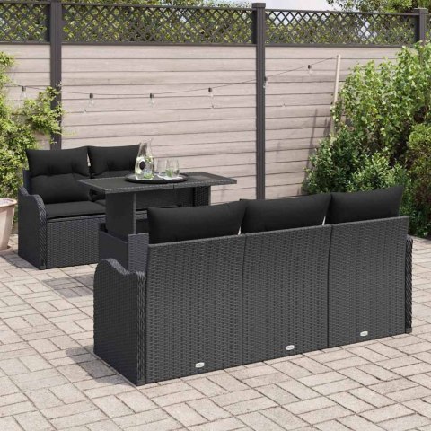 Zestaw Sof na Ogród z poduszką 6 pcs Czarny Rattan poli