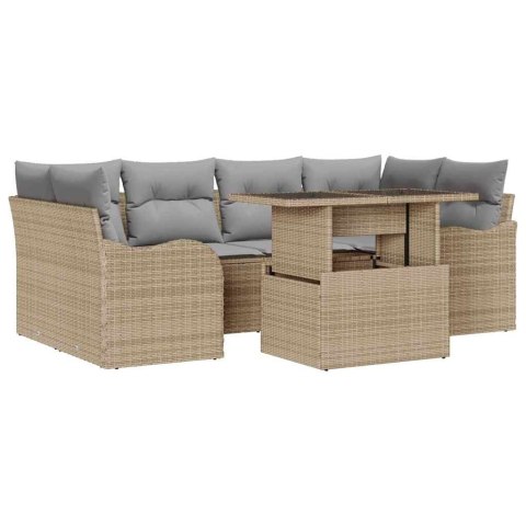 Zestaw Sof na Ogród z poduszką 7 pcs Beżowy Rattan poli