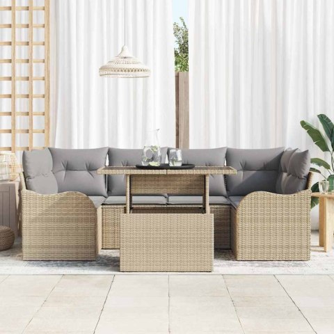 Zestaw Sof na Ogród z poduszką 7 pcs Beżowy Rattan poli
