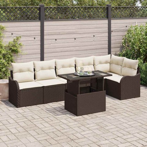 Zestaw Sof na Ogród z poduszką 7 pcs Brązowy Rattan poli