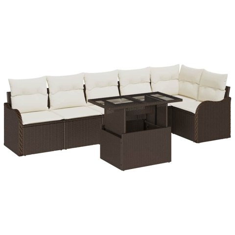 Zestaw Sof na Ogród z poduszką 7 pcs Brązowy Rattan poli