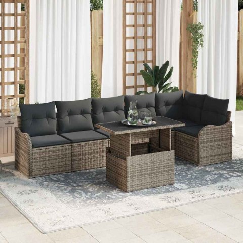 Zestaw Sof na Ogród z poduszką 7 pcs Szary Rattan poli