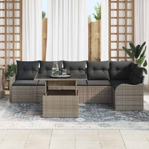 Zestaw Sof na Ogród z poduszką 7 pcs Szary Rattan poli