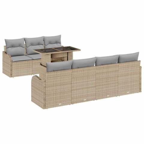 Zestaw Sof na Ogród z poduszką 8 pcs Beżowy Rattan poli