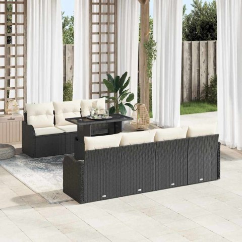 Zestaw Sof na Ogród z poduszką 8 pcs Czarny Rattan poli