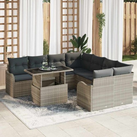 Zestaw Sof na Ogród z poduszką 9 pcs Jasnoszary Rattan poli