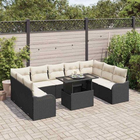 Zestaw Sof na Ogród z poduszką 10 pcs Czarny Rattan poli