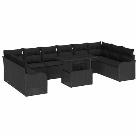 Zestaw Sof na Ogród z poduszką 11 pcs Czarny Rattan poli