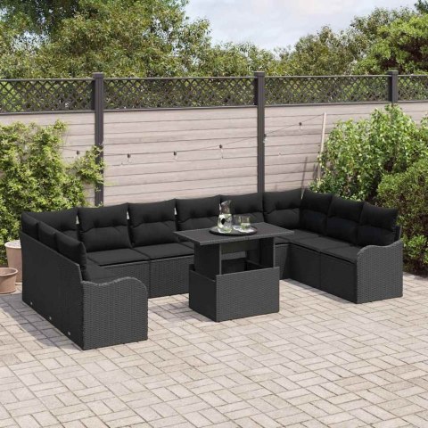 Zestaw Sof na Ogród z poduszką 11 pcs Czarny Rattan poli