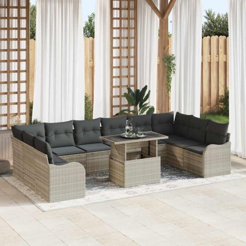 Zestaw Sof na Ogród z poduszką 11 pcs Jasnoszary Rattan poli