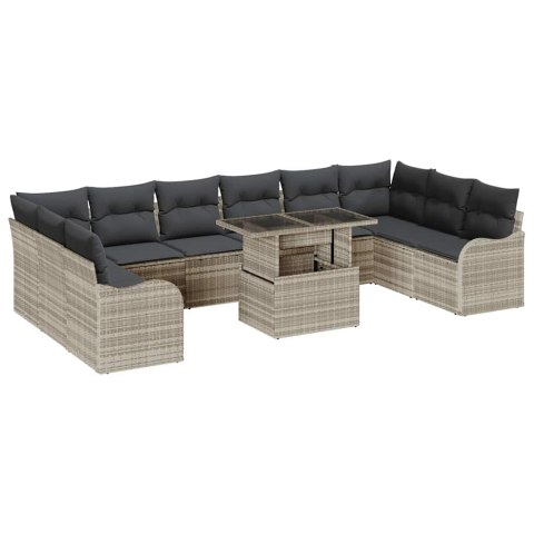Zestaw Sof na Ogród z poduszką 11 pcs Jasnoszary Rattan poli