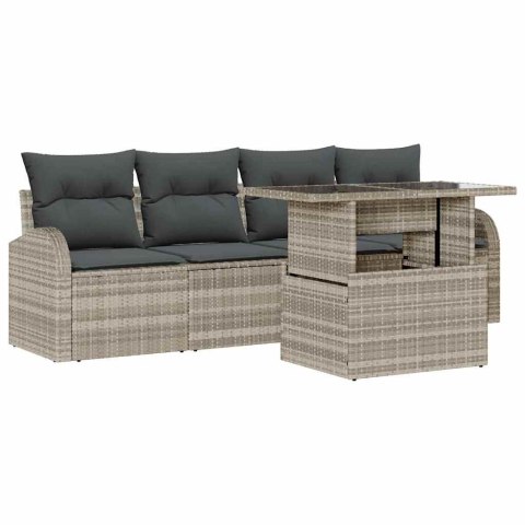 Zestaw Sof na Ogród z poduszką 5 pcs Jasnoszary Rattan poli