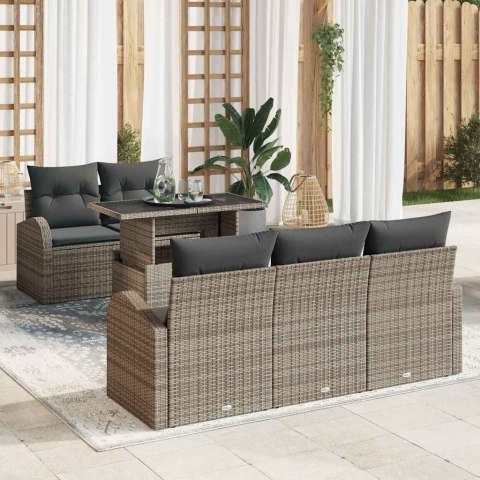 Zestaw Sof na Ogród z poduszką 6 pcs Szary Rattan poli