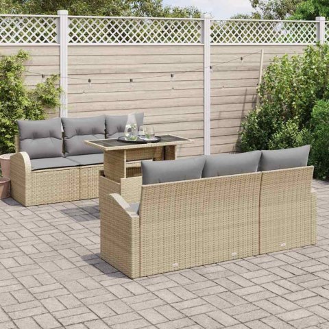 Zestaw Sof na Ogród z poduszką 7 pcs Beżowy Rattan poli