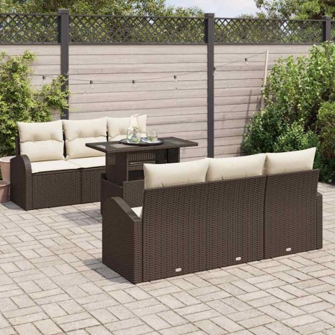Zestaw Sof na Ogród z poduszką 7 pcs Brązowy Rattan poli