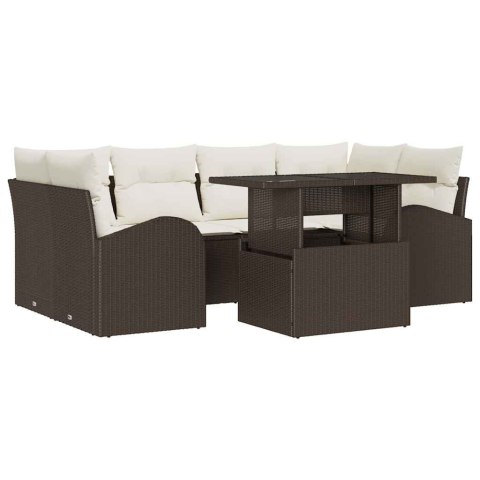 Zestaw Sof na Ogród z poduszką 7 pcs Brązowy Rattan poli