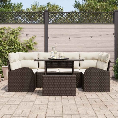 Zestaw Sof na Ogród z poduszką 7 pcs Brązowy Rattan poli