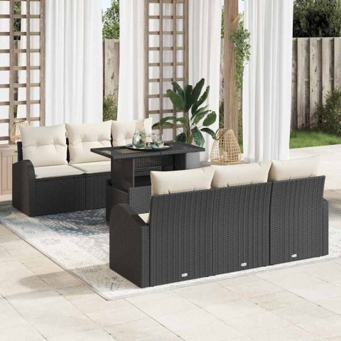 Zestaw Sof na Ogród z poduszką 7 pcs Czarny Rattan poli