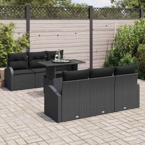 Zestaw Sof na Ogród z poduszką 7 pcs Czarny Rattan poli