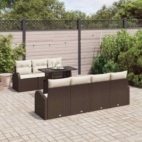 Zestaw Sof na Ogród z poduszką 8 pcs Brązowy Rattan poli