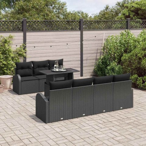 Zestaw Sof na Ogród z poduszką 8 pcs Czarny Rattan poli