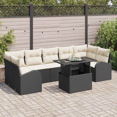 Zestaw Sof na Ogród z poduszką 8 pcs Czarny Rattan poli