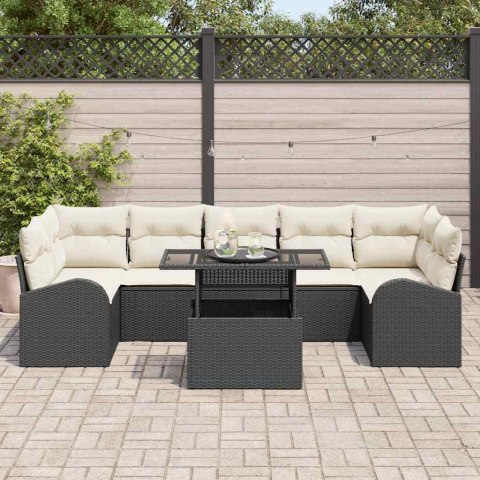 Zestaw Sof na Ogród z poduszką 8 pcs Czarny Rattan poli