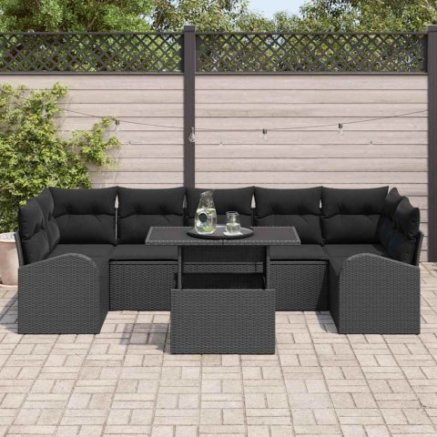 Zestaw Sof na Ogród z poduszką 8 pcs Czarny Rattan poli