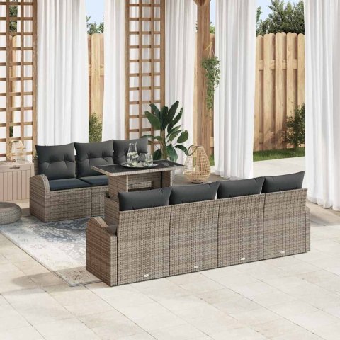 Zestaw Sof na Ogród z poduszką 8 pcs Szary Rattan poli