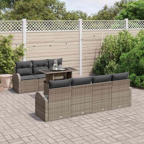 Zestaw Sof na Ogród z poduszką 8 pcs Szary Rattan poli