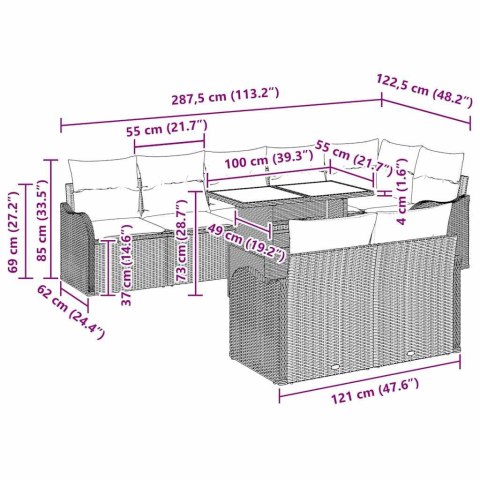 Zestaw Sof na Ogród z poduszką 9 pcs Brązowy Rattan poli