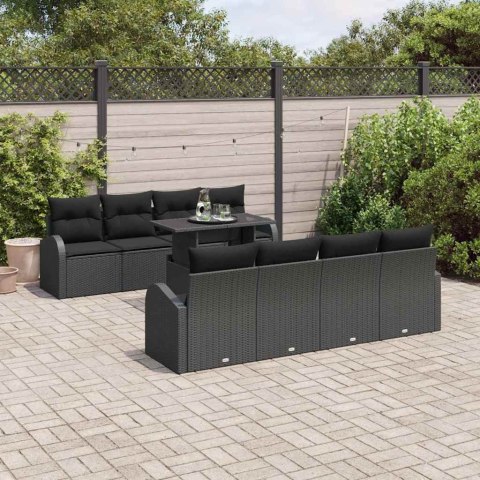 Zestaw Sof na Ogród z poduszką 9 pcs Czarny Rattan poli
