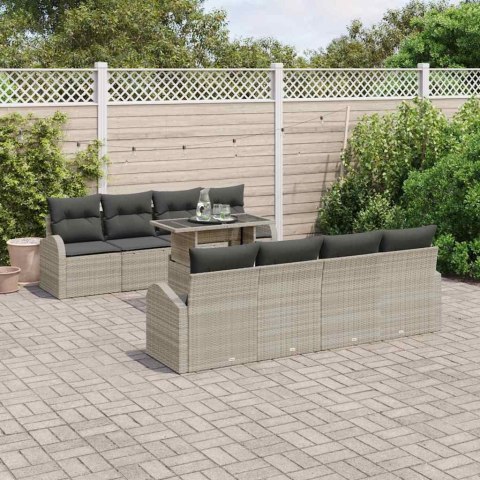 Zestaw Sof na Ogród z poduszką 9 pcs Jasnoszary Rattan poli