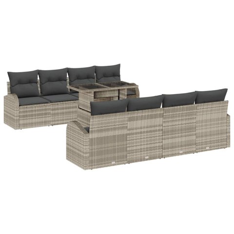 Zestaw Sof na Ogród z poduszką 9 pcs Jasnoszary Rattan poli